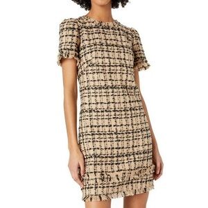 Kate Spade Black and Tan jewel neck sheath Tweed Mini Dress size 0